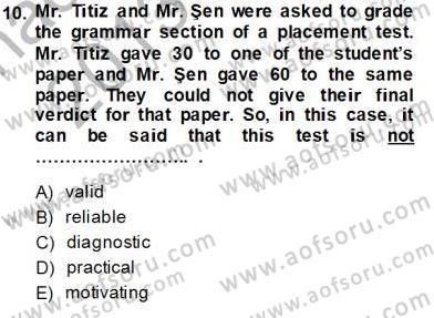 Dilbilgisi Öğretimi Dersi 2013 - 2014 Yılı Tek Ders Sınavı 10. Soru