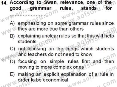 Dilbilgisi Öğretimi Dersi 2013 - 2014 Yılı Tek Ders Sınav Soruları 14. Soru