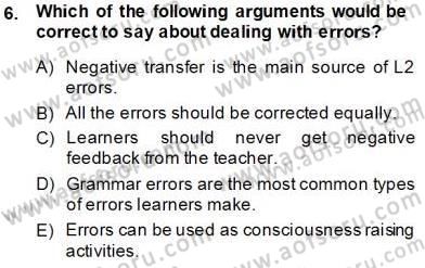 Dilbilgisi Öğretimi Dersi 2013 - 2014 Yılı Tek Ders Sınav Soruları 6. Soru