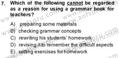 Dilbilgisi Öğretimi Dersi 2013 - 2014 Yılı Tek Ders Sınav Soruları 7. Soru