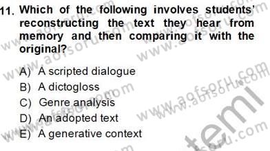 Dilbilgisi Öğretimi Dersi 2014 - 2015 Yılı (Vize) Ara Sınav Soruları 11. Soru