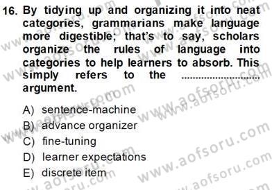 Dilbilgisi Öğretimi Dersi 2014 - 2015 Yılı (Vize) Ara Sınav Soruları 16. Soru