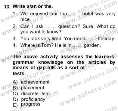 Dilbilgisi Öğretimi Dersi 2014 - 2015 Yılı (Final) Dönem Sonu Sınav Soruları 13. Soru