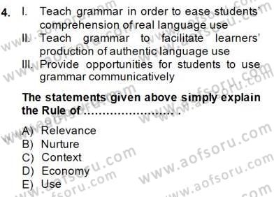 Dilbilgisi Öğretimi Dersi 2014 - 2015 Yılı (Final) Dönem Sonu Sınavı 4. Soru