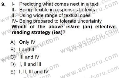 Okuma Ve Dinleme Öğretimi Dersi Ara Sınavı Deneme Sınav Soruları 9. Soru