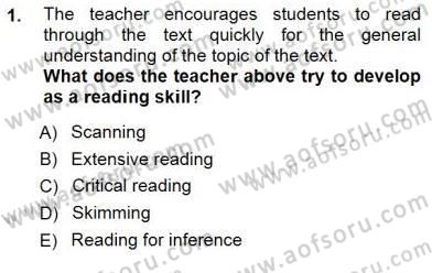 Okuma Ve Dinleme Öğretimi Dersi 2012 - 2013 Yılı (Final) Dönem Sonu Sınav Soruları 1. Soru