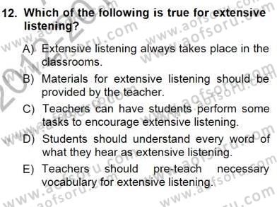 Okuma Ve Dinleme Öğretimi Dersi 2012 - 2013 Yılı (Final) Dönem Sonu Sınav Soruları 12. Soru