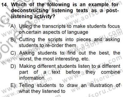 Okuma Ve Dinleme Öğretimi Dersi 2012 - 2013 Yılı (Final) Dönem Sonu Sınav Soruları 14. Soru