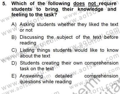 Okuma Ve Dinleme Öğretimi Dersi 2012 - 2013 Yılı (Final) Dönem Sonu Sınav Soruları 5. Soru