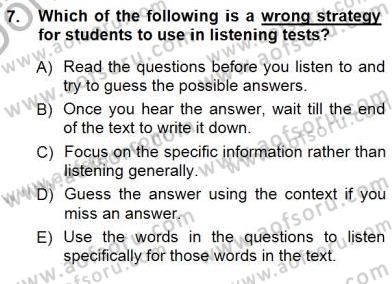 Okuma Ve Dinleme Öğretimi Dersi 2012 - 2013 Yılı (Final) Dönem Sonu Sınav Soruları 7. Soru