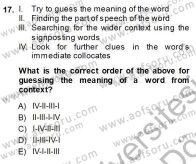 Okuma Ve Dinleme Öğretimi Dersi Ara Sınavı Deneme Sınav Soruları 17. Soru