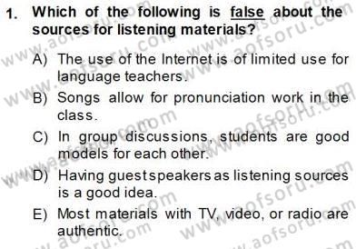 Okuma Ve Dinleme Öğretimi Dersi 2013 - 2014 Yılı (Final) Dönem Sonu Sınav Soruları 1. Soru