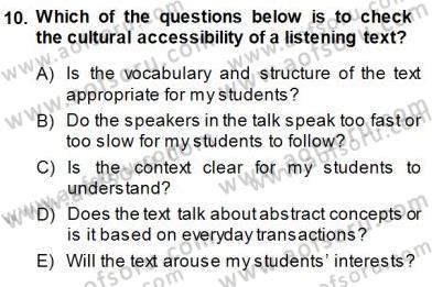 Okuma Ve Dinleme Öğretimi Dersi 2013 - 2014 Yılı (Final) Dönem Sonu Sınav Soruları 10. Soru