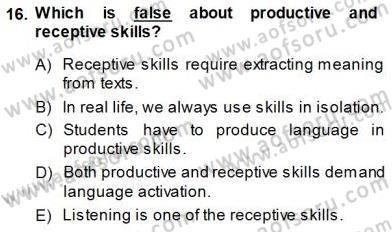 Okuma Ve Dinleme Öğretimi Dersi 2013 - 2014 Yılı (Final) Dönem Sonu Sınav Soruları 16. Soru