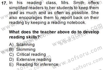 Okuma Ve Dinleme Öğretimi Dersi 2013 - 2014 Yılı (Final) Dönem Sonu Sınav Soruları 17. Soru