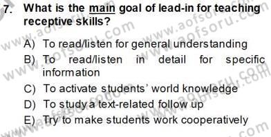 Okuma Ve Dinleme Öğretimi Dersi 2013 - 2014 Yılı (Final) Dönem Sonu Sınav Soruları 7. Soru