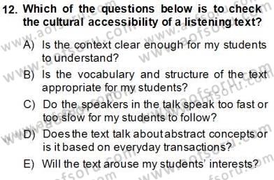 Okuma Ve Dinleme Öğretimi Dersi 2013 - 2014 Yılı Tek Ders Sınav Soruları 12. Soru