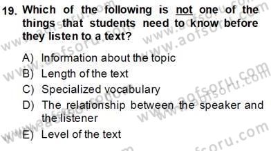 Okuma Ve Dinleme Öğretimi Dersi 2013 - 2014 Yılı Tek Ders Sınav Soruları 19. Soru