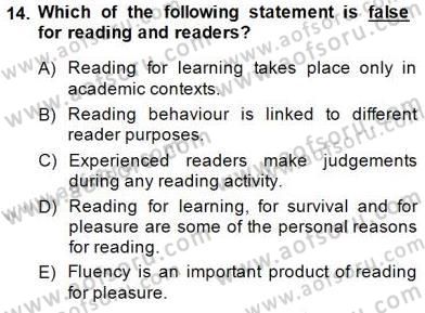Okuma Ve Dinleme Öğretimi Dersi Ara Sınavı Deneme Sınav Soruları 14. Soru