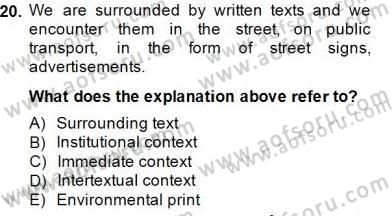 Okuma Ve Dinleme Öğretimi Dersi Ara Sınavı Deneme Sınav Soruları 20. Soru