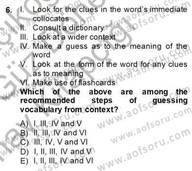 Okuma Ve Dinleme Öğretimi Dersi Ara Sınavı Deneme Sınav Soruları 6. Soru