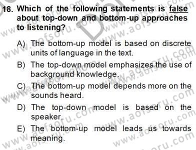 Okuma Ve Dinleme Öğretimi Dersi 2014 - 2015 Yılı (Final) Dönem Sonu Sınav Soruları 18. Soru