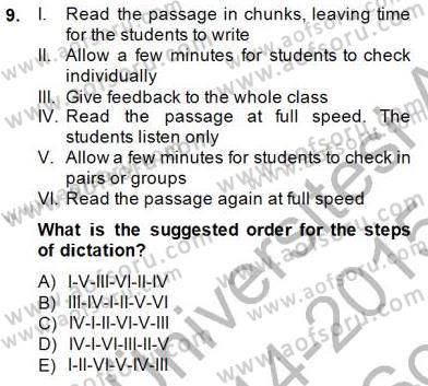 Okuma Ve Dinleme Öğretimi Dersi 2014 - 2015 Yılı (Final) Dönem Sonu Sınav Soruları 9. Soru