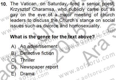 Okuma Ve Dinleme Öğretimi Dersi Ara Sınavı Deneme Sınav Soruları 10. Soru