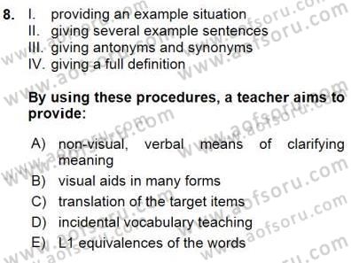 Okuma Ve Dinleme Öğretimi Dersi Ara Sınavı Deneme Sınav Soruları 8. Soru