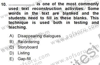 Okuma Ve Dinleme Öğretimi Dersi 2015 - 2016 Yılı (Final) Dönem Sonu Sınav Soruları 10. Soru