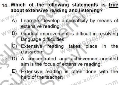 Okuma Ve Dinleme Öğretimi Dersi 2015 - 2016 Yılı (Final) Dönem Sonu Sınav Soruları 14. Soru