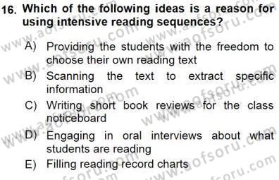 Okuma Ve Dinleme Öğretimi Dersi 2015 - 2016 Yılı (Final) Dönem Sonu Sınav Soruları 16. Soru