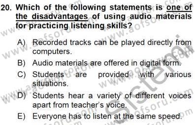 Okuma Ve Dinleme Öğretimi Dersi 2015 - 2016 Yılı (Final) Dönem Sonu Sınav Soruları 20. Soru