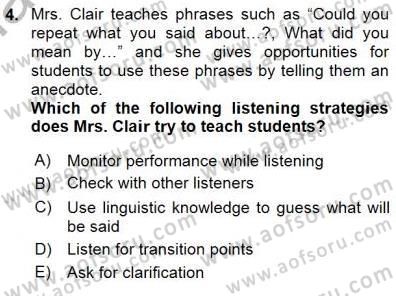 Okuma Ve Dinleme Öğretimi Dersi 2015 - 2016 Yılı (Final) Dönem Sonu Sınav Soruları 4. Soru
