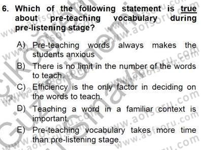 Okuma Ve Dinleme Öğretimi Dersi 2015 - 2016 Yılı (Final) Dönem Sonu Sınav Soruları 6. Soru
