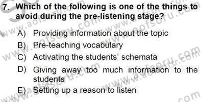 Okuma Ve Dinleme Öğretimi Dersi 2015 - 2016 Yılı (Final) Dönem Sonu Sınav Soruları 7. Soru