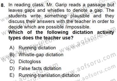 Okuma Ve Dinleme Öğretimi Dersi 2015 - 2016 Yılı (Final) Dönem Sonu Sınav Soruları 8. Soru