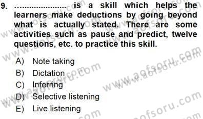 Okuma Ve Dinleme Öğretimi Dersi 2015 - 2016 Yılı (Final) Dönem Sonu Sınav Soruları 9. Soru