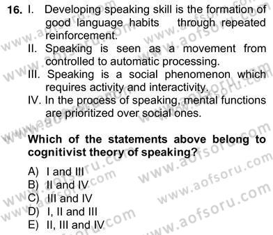 Konuşma Ve Yazma Öğretimi Dersi 2012 - 2013 Yılı (Vize) Ara Sınav Soruları 16. Soru