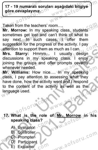 Konuşma Ve Yazma Öğretimi Dersi 2012 - 2013 Yılı (Vize) Ara Sınav Soruları 17. Soru