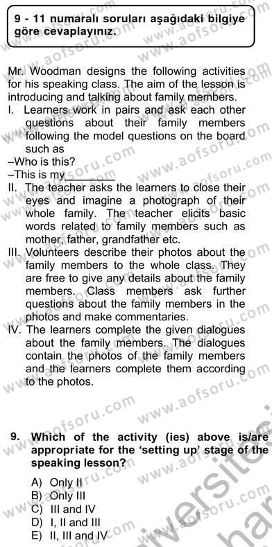 Konuşma Ve Yazma Öğretimi Dersi 2012 - 2013 Yılı (Vize) Ara Sınav Soruları 9. Soru