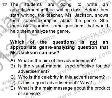 Konuşma Ve Yazma Öğretimi Dersi 2012 - 2013 Yılı (Final) Dönem Sonu Sınav Soruları 12. Soru