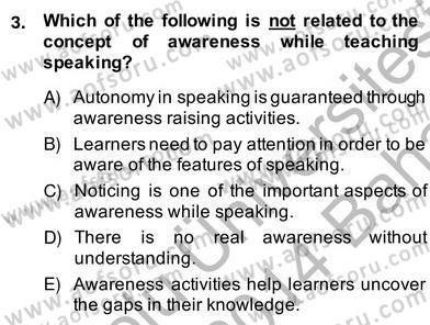 Konuşma Ve Yazma Öğretimi Dersi 2013 - 2014 Yılı (Vize) Ara Sınavı 3. Soru