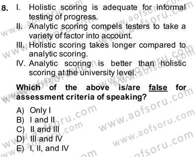 Konuşma Ve Yazma Öğretimi Dersi 2013 - 2014 Yılı (Vize) Ara Sınavı 8. Soru