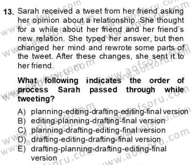 Konuşma Ve Yazma Öğretimi Dersi 2013 - 2014 Yılı (Final) Dönem Sonu Sınav Soruları 13. Soru
