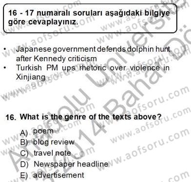 Konuşma Ve Yazma Öğretimi Dersi 2013 - 2014 Yılı (Final) Dönem Sonu Sınav Soruları 16. Soru