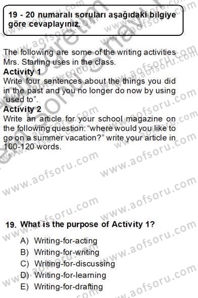 Konuşma Ve Yazma Öğretimi Dersi 2013 - 2014 Yılı (Final) Dönem Sonu Sınav Soruları 19. Soru