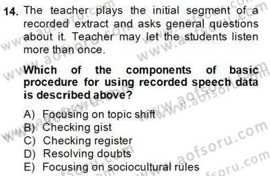 Konuşma Ve Yazma Öğretimi Dersi 2014 - 2015 Yılı (Vize) Ara Sınavı 14. Soru