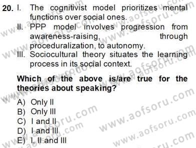 Konuşma Ve Yazma Öğretimi Dersi 2014 - 2015 Yılı (Vize) Ara Sınavı 20. Soru