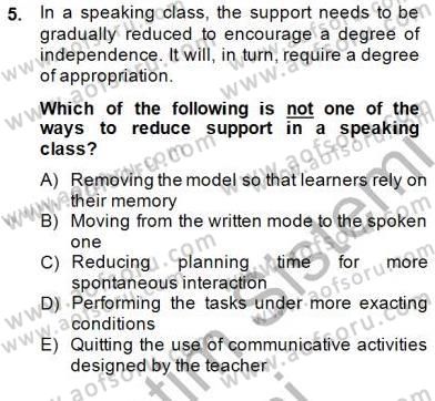 Konuşma Ve Yazma Öğretimi Dersi 2014 - 2015 Yılı (Vize) Ara Sınavı 5. Soru